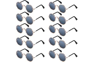FRIENDA 10 Pieces Cat Dog Sunglasses Funny Pet Glasses Round Metal Small Classic Retro Sunglasses Pet Hippie Cute Dog Cat Cosplay Party Costume Photo Props Cosplay Glasses(Grey)