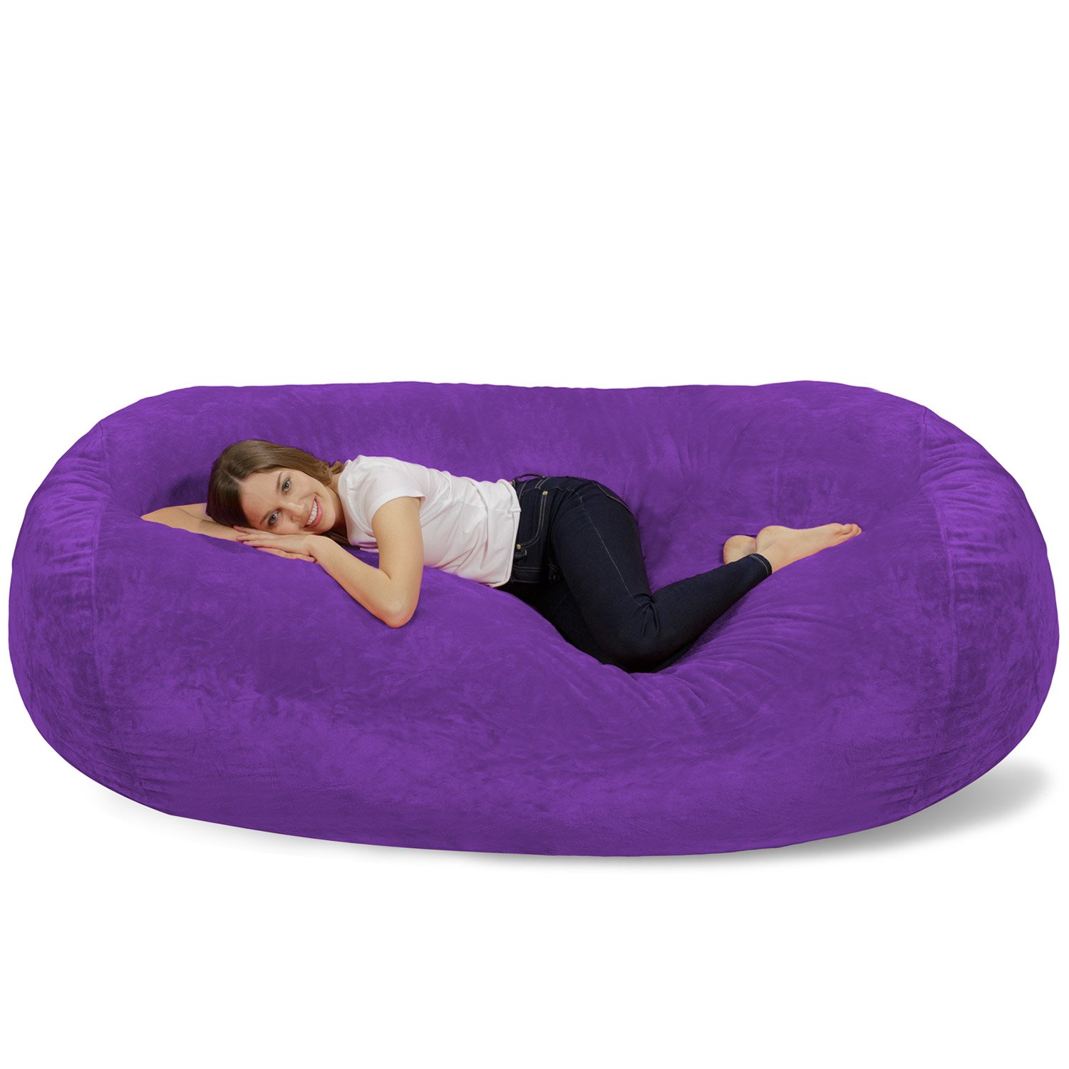 Chill Sack Bean Bag Chair: Huge 7.5' Memory Foam Furniture Bag and Large Lounger - Big Sofa with Soft Micro Fiber Cover - Purple Furry