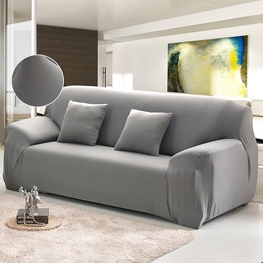 Housse De Canapé élastique Salon Couverture Extensible Housse De Fauteuil Spandex épais Décor 3 Places Gris 195 230 Cm