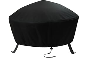 Sunnydaze Round Outdoor Fire Pit Cover - Heavy-Duty 300D Polyester and PVC with Drawstring Closure - Black - 36-Inch