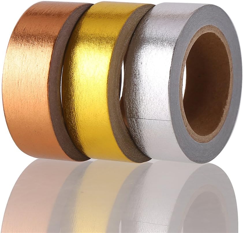 DECORA 3 Pieces Gold Washi Masking Tape Collection Premium DIY Arts & Crafts Tape and Gift Wrapping Supplies for Christmas and New Year Decoration