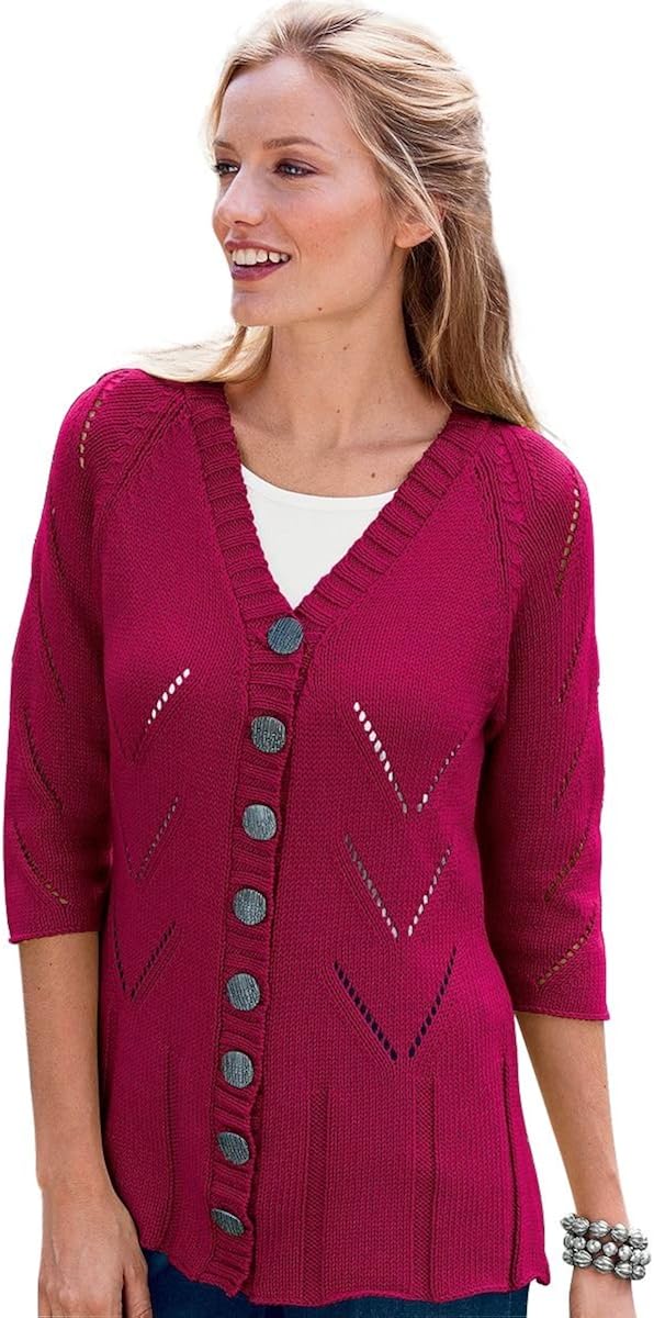 Appleseed's Women's Slenderizing Chevron Cardigan L Berry at Amazon