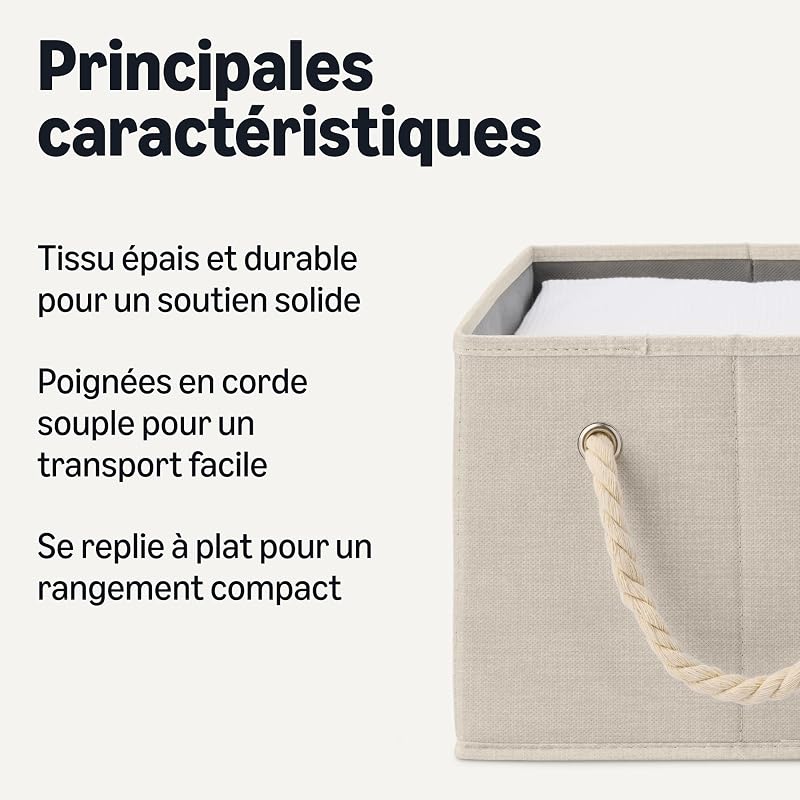 Lot de 3 bacs de rangement pliables avec poignées en corde, lin, Taille L — photo 2 sur 5
