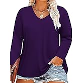 Plus Size V Neck Long Sleeve T Shirts Women Fall Tops Tshirts Tunic Casual Tee