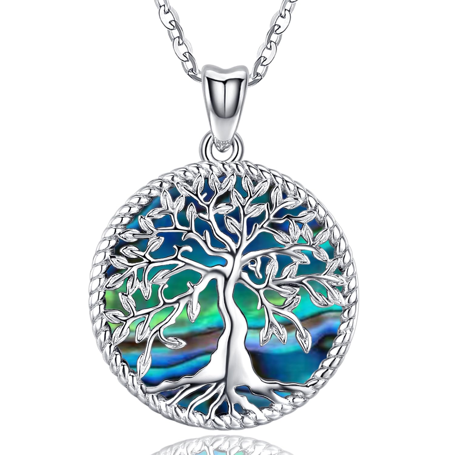 Friggem Tree of Life Necklace, 925 Sterling Silver Abalone Shell Family Tree of Life Pendant for Women, Birthday Jewellery Gifts for Mun Girls — image 1