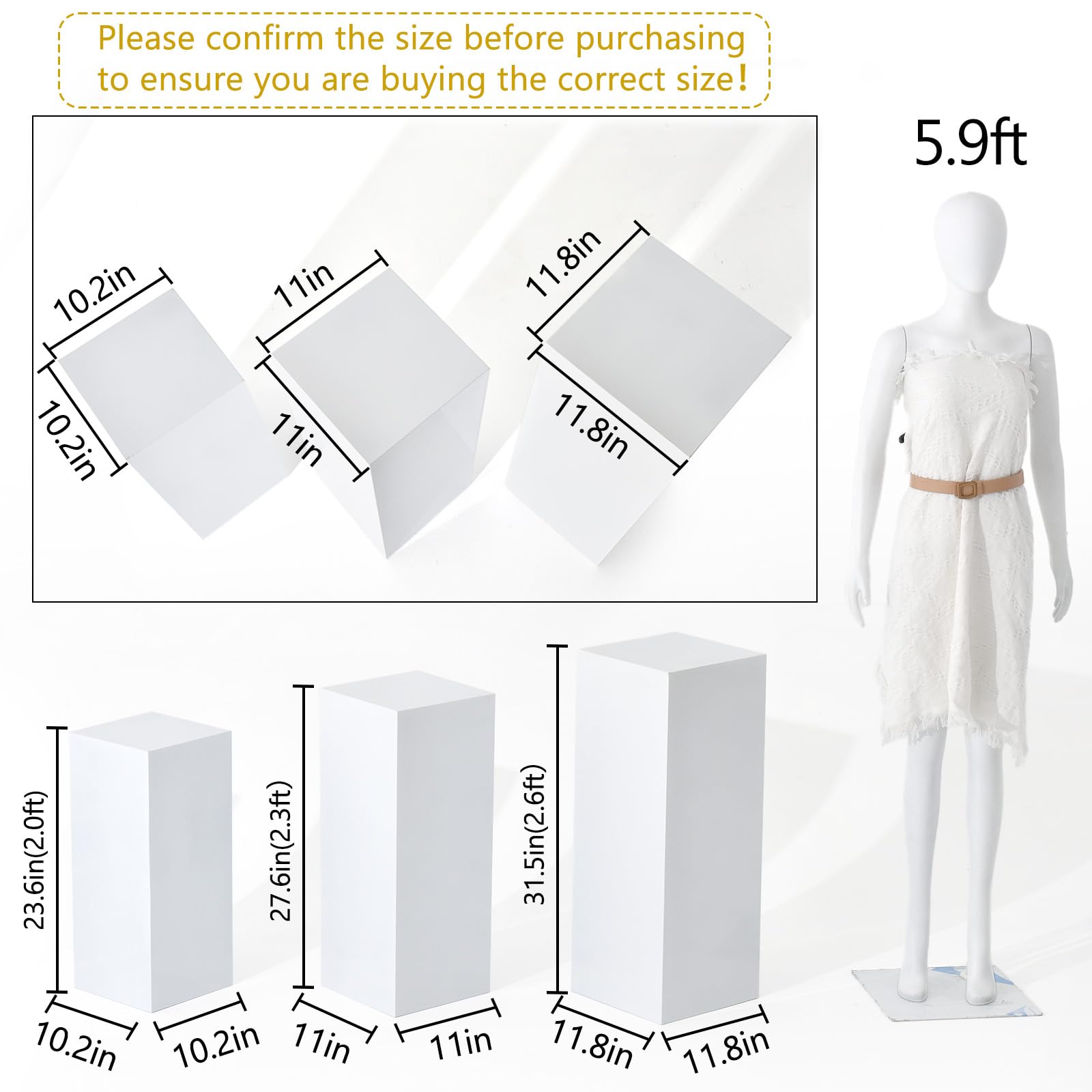 Vincidern 3PCs Metal Pedestal Stand for Party, White Display Stands Pillars for Wedding, Sculpture Display Column Decoration Cube