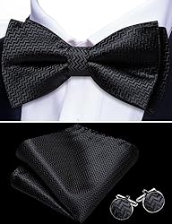 Barry.Wang Black Bow Ties for Men Pre-tied Bow Tie