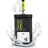 Pelican Marine - IP68 Waterproof Phone Pouch (XL Size) Floating Waterproof Phone Case - Beach Cruise Ship Travel Essentials - Works with All Phones - Detachable Lanyard - Black/Hi-Vis Yellow