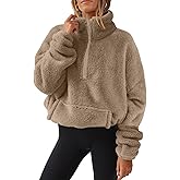 Jybuyye Womens Sherpa Pullover Fuzzy Fleece Half Zip Pullover Fluffy Quarter Zip Pullover with Pockets Cropped Sweatshirts