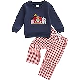 Ysfanwuxi Toddler Baby Boy Farm Clothes Western Animal Sweatshirt and Gingham Plaid Pants Set 2Pcs Fall Winter Outfits