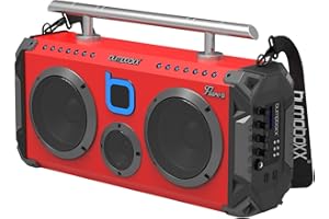 Bumpboxx Bluetooth Boombox Flare6 Red | Retro Boombox with Bluetooth Speaker | Rechargeable Bluetooth Speaker
