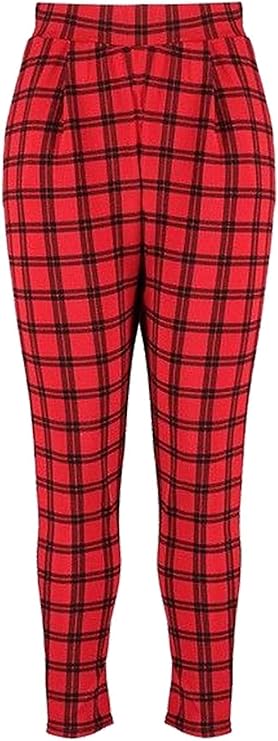 tartan trousers womens red