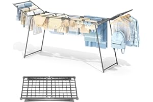 APEXCHASER Clothes Drying Rack Foldable, Large Drying Rack Clothing Retractable, Metal Clothes Airer for Bedding Towel Sweater Heavy Duty, Indoor Outdoor Use, 21.9"W x 100"L x 39"H, No Assembly, Grey