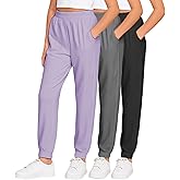 Sweet Hearts Girls Sweatpants - 3 Pack High Waisted Performance Jogger Girls Pants with Pockets: Made in USA (Sizes 5-18)