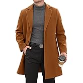 NRZD Men's Trench Coat Casual Single Breasted Long Pea Coat Notched Collar Warm Overcoat for Fall Winter with Pockets