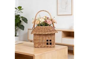Rattan House-Shaped Storage Basket with Lid,House Shaped Basket,Farmhouse Style Decor for Kitchen Pantry Countertop Picnickin