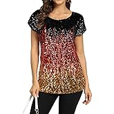 PrettyGuide Women's Sequin Top Shimmer Glitter Loose Bat Sleeve Party Tunic Tops