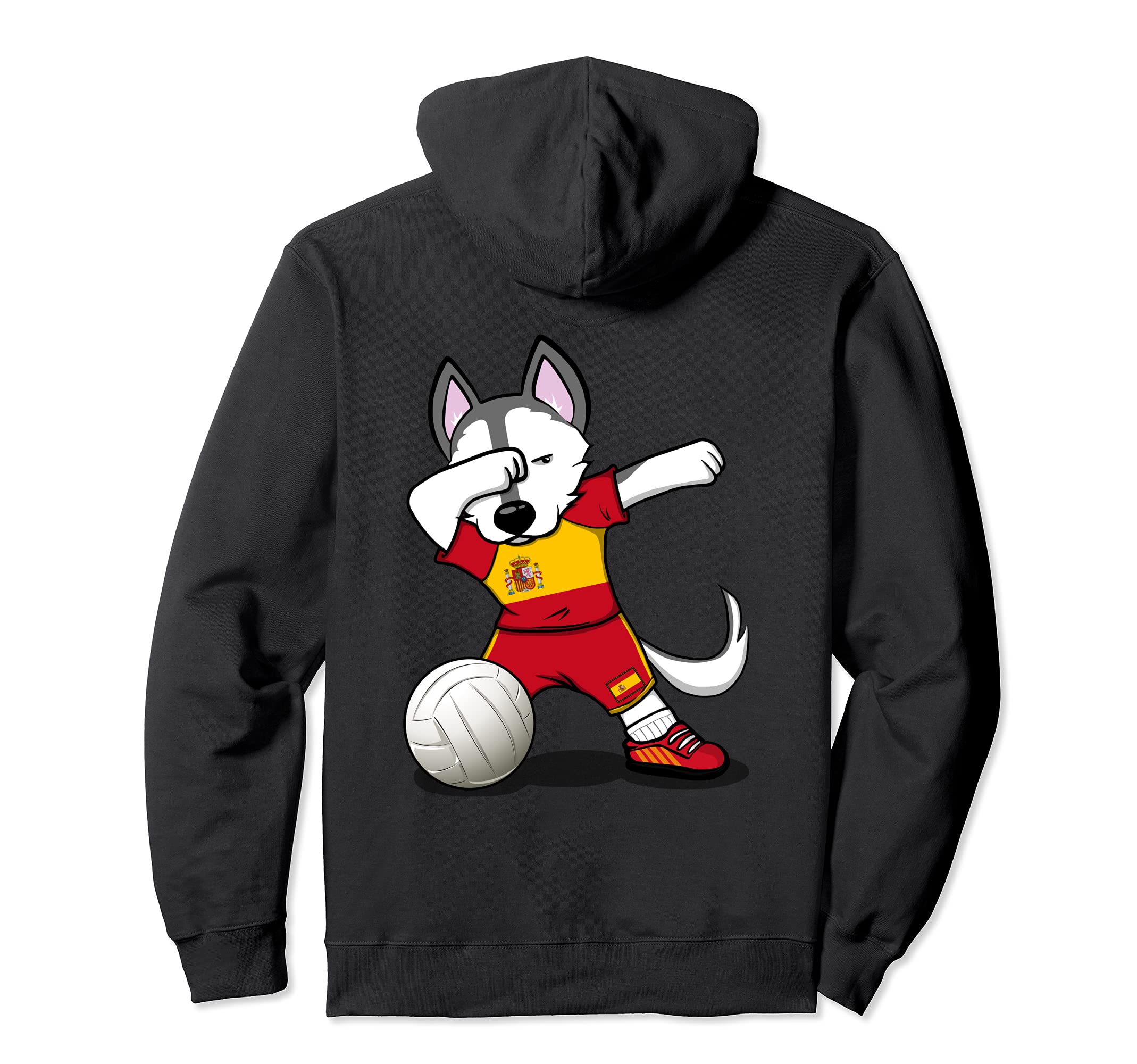 Dabbing Husky Spain Volleyball Fans Jersey - Spanish Flag Pullover Hoodie