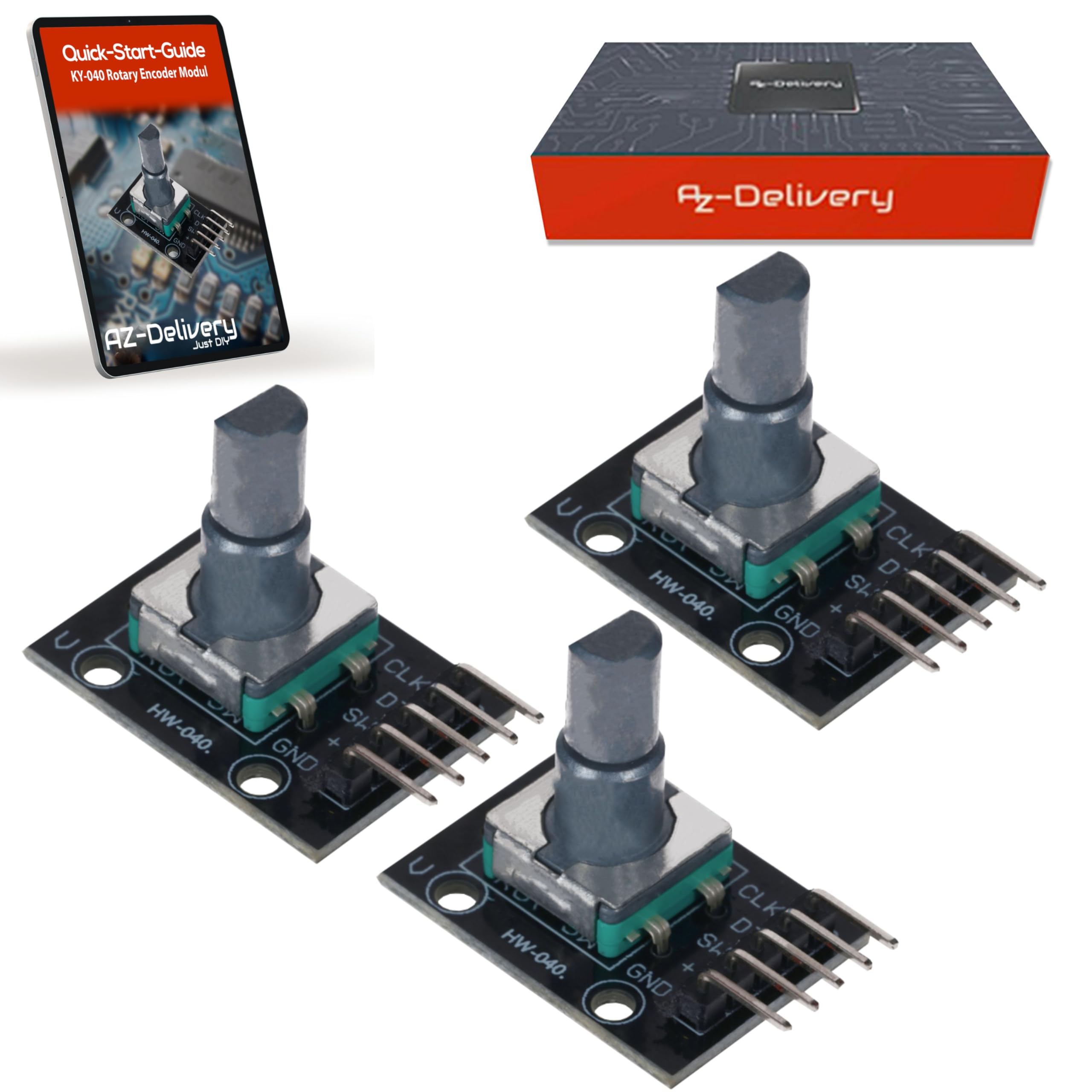 AZDelivery 3 x KY-040 Rotary Encoder Module compatible with Arduino including E-Book!