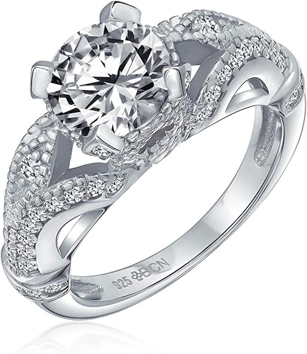 Amazon ブリングジュエリー Cz a シルバー925製 3カラット ブリリアントカット 透かし彫り 婚約指輪 サイズ9号 リング 通販