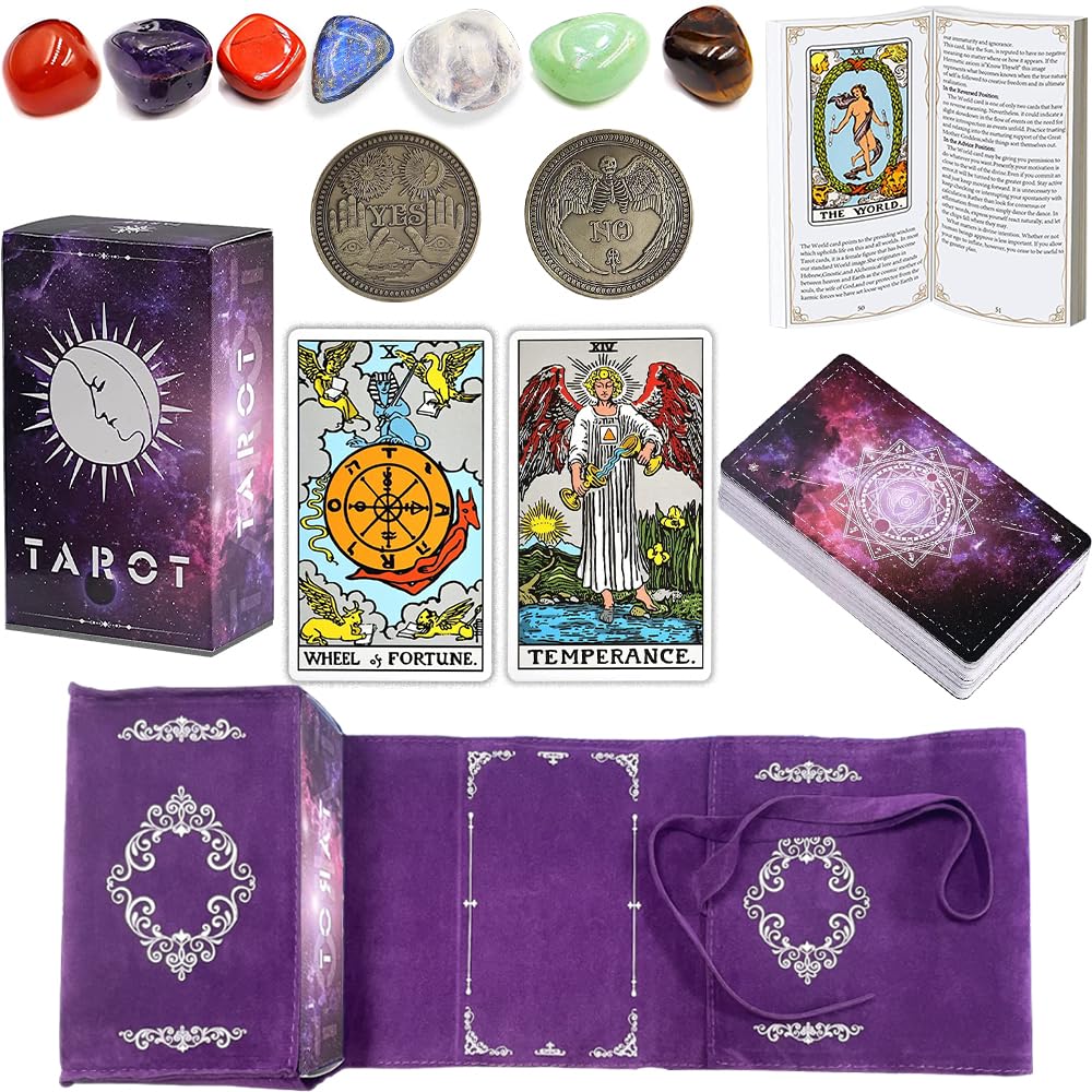 ZOWUBNK Tarot Cards with Guide Book,7 Chakra Stones,78 Classic Tarot Cards Deck,Fortune Telling Game for Beginners&Expert Readers,Classic Tarot Deck Standard Size 4.75" x 2.76" IN.