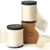 Ribbli Ivory Silk Satin Ribbon 1.5 Inch x 12 Yard Handmade Frayed Chiffon Ribbon with Wooden Spool for Gift Wrapping, Wedding