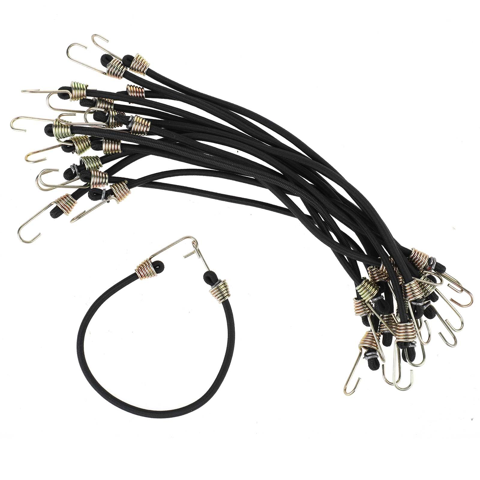 Bungee Cords with Hooks, 15 Pcs Bungee Straps Rubber Bungee Cords, 9 Inch Heavy Duty Outdoor with Stainless Steel Hooks Mini Short Elastic Cord for Camping, Tents Tarp Covers, Motorcycle and Cargo