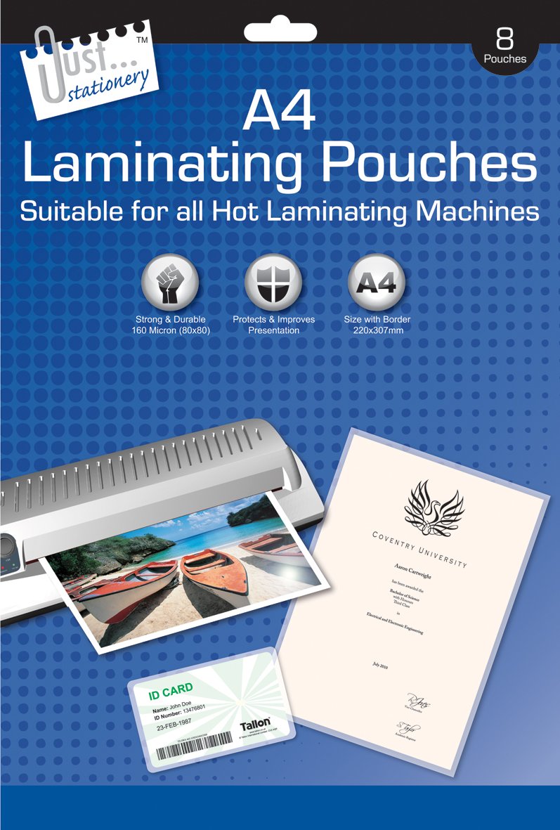 Just Stationery A4 Laminating Pouch (Pack of 8), 5921