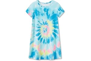 Tebbis Teen/Little Girls Nightgown – Summer Short Sleeves Sleepwear Trendy Tie Dye Spiral Nightdress Pajama Size 6-16