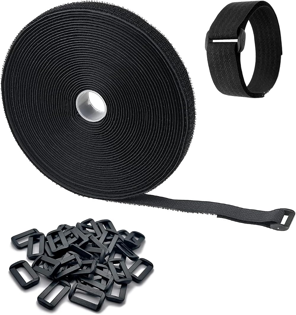 Outtshop 8M Adjustable Cable Straps Hook & Loop Tape 40 Buckles Black Reusable