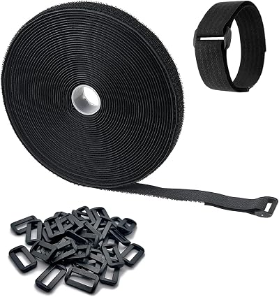 Outtshop 8M Adjustable Cable Straps Hook & Loop Tape 40 Buckles Black Reusable