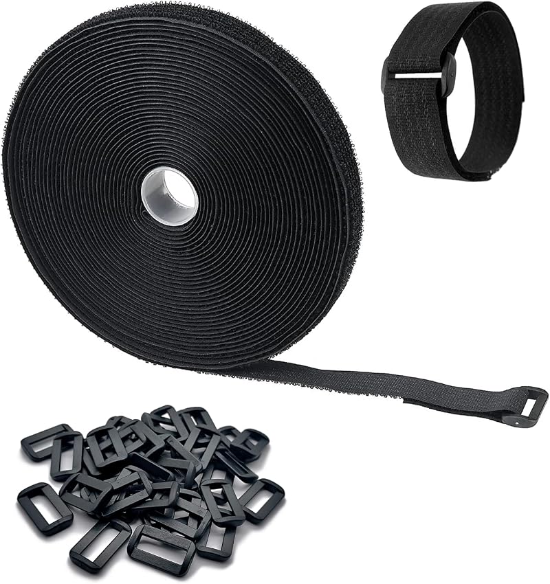 Outtshop 8M Adjustable Cable Straps Hook & Loop Tape 40 Buckles Black Reusable