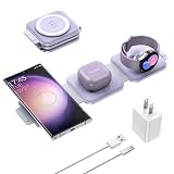 Travel Charger for Samsung Multi Devices, Foldable 3 in 1 Wireless Charging Station Fast Charging Stand/Pad Compatible for Samsung Galaxy S25/S24/S23/S22/S21/Note20 Galaxy Watch8/7/6/5/4/Galaxy Buds4