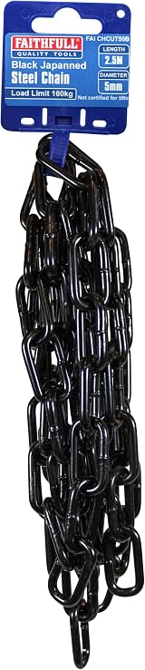 Faithfull Black Japanned Steel Chain 5mm x 2.5m - 160kg Load Limit Welded Link view 3