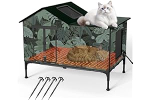 Heated Cat House for Outside in Winter, Weatherproof & Insulated Large Cat Shelter with Heated Cat Bed and 2 Safe Escape Door