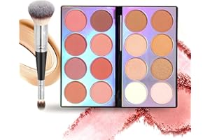 VolksRose 16 Colors Blush Contour Highlighter Makeup Palette with Brush, Shimmer Matte Mineral Face Blush Powder for Cheek, All in One Face Sculpting Bronzer Blusher Illuminator Concealer Palette