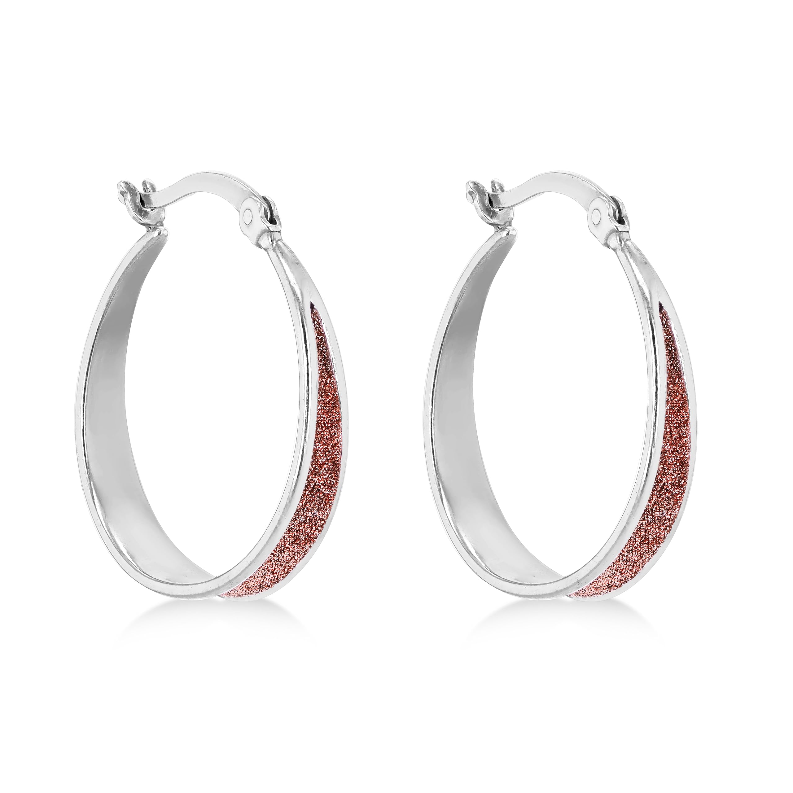 Tuscany Silver Women's Sterling Silver Rhodium Plated Rose Stardust Tapered 19 mm Creole Earrings