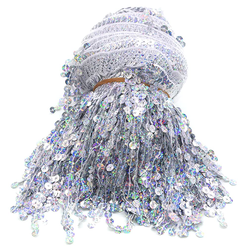 3 Yard 16 cm Sequin Fringe Tassel Fringe Trim Cut Fringe Decorative Ribbon Decorative Ribbon Dance Fringe Sewing Accessories for DIY Crafts Apparel Clothing, Costumes, Sewing, Decoration, Silver