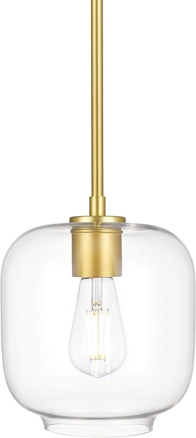Amazon Com Piarra Modern Hanging Pendant Light Satin Brass Pendant Lighting For Kitchen Island Curved Clear Glass Shade Ll P622 3sb Home Improvement