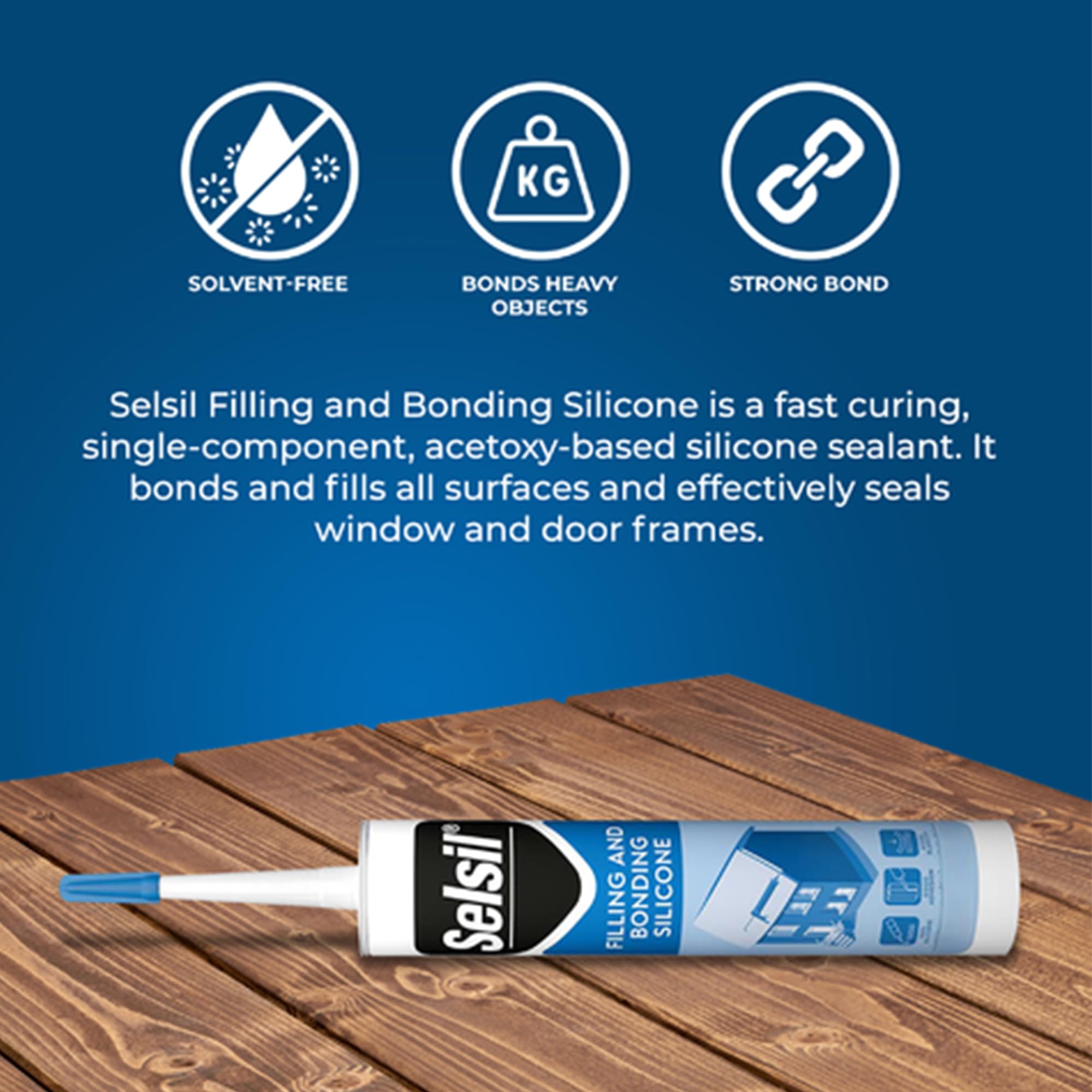 Selsil Clear 100% Silicone Sealant - Filling and Bonding Silicone Caulk - Clear Silicone Sealant Waterproof - Clear Sealant - Great Elasticity, Solvent Free, 10.5 Fl Oz. (310 ml) Cartridge, 1pc