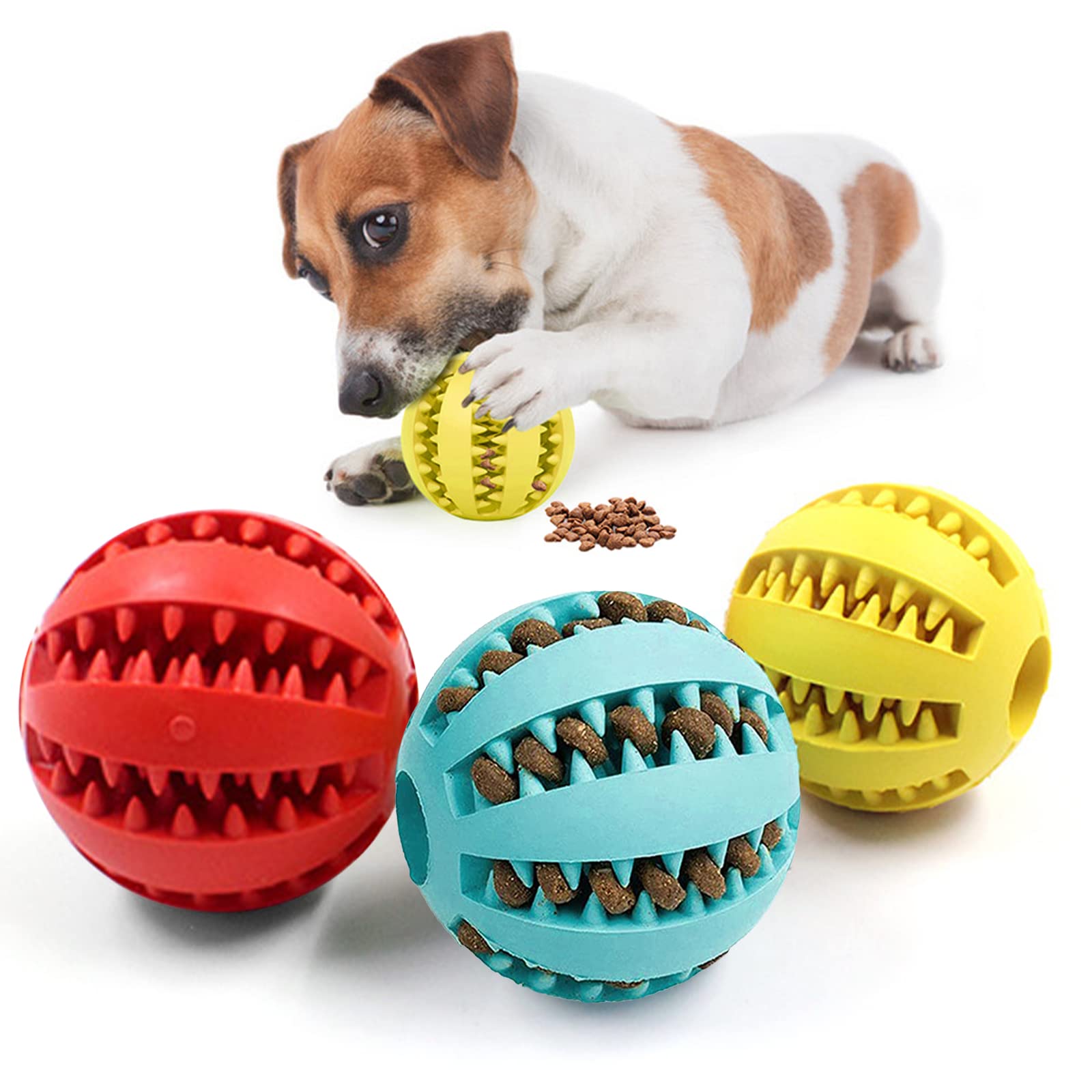 Jodsen 3 Pieces Dog Toy Ball 4.8cm Treat Dispenser Ball Toy Interactive Enricht Dog Toys for Boredom Small Dog Puzzle Toy Teeth Cleaning Chew Toy Exercise Game IQ Training Ball for Puppy Cat
