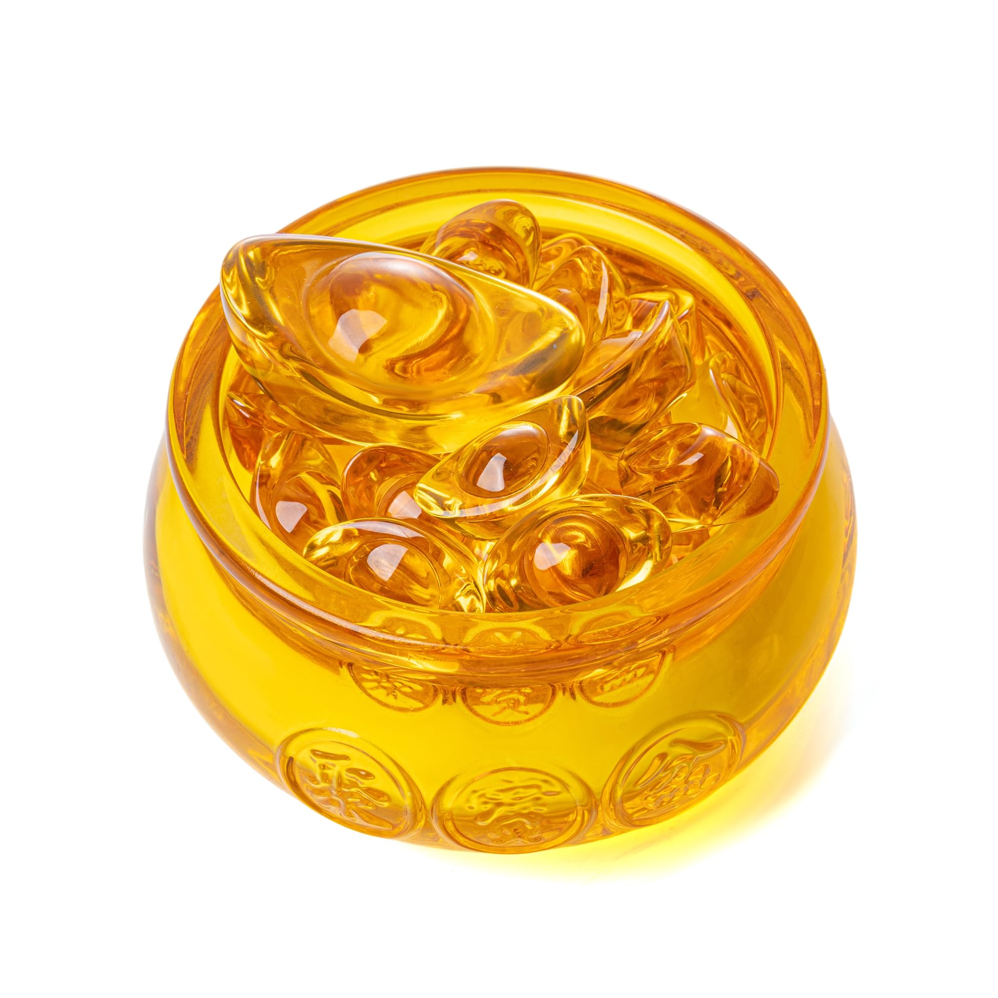 Photo 1 of ?3.15" Feng Shui Golden Treasure Basin with 1 Large & 32 Small Golden Ingots YUAN BAO - Crystal Glass Treasure Basin Crystal Feng Shui Wealth Bowls Prosperity Figurine Collectibles for Home Office