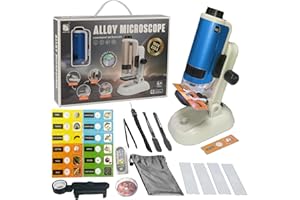 SETFLAGS Microscope for Kids,100x-250x Portable Pocket Mini Microscope for Kids, Educational Science Kit with LED Lights, Alloy Handheld,14 Specimen Slides, 4 Blank Slides, STEM Toy for Ages 6-12
