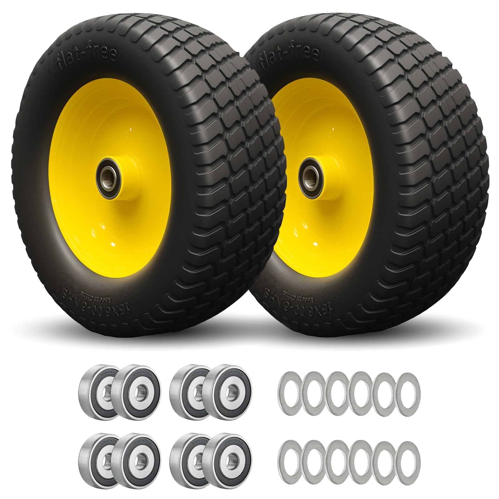 Photo 1 of 15x6.00-6 Flat Free Tire And Wheel Assemblies, Compatible For 15x6x6 Lawn Mower Tires And Wheel, With 6" Centered Hub And 3/4" Bearings, Load 500lbs, More Durable