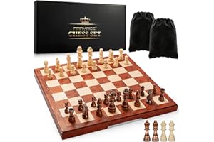 FanVince Chess Set 15" Wooden Board Game - Wood Sets with 2 Storage Bags and 2 Extra Queens - Gifts Box for Men Dad