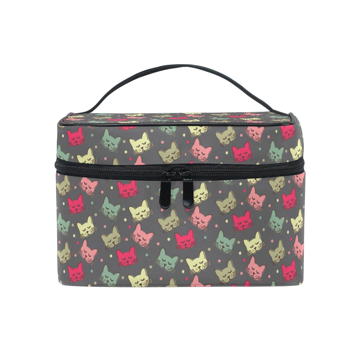 Makeup Bag, Cute Cat Kit Print Cosmetic Toiletry Storage Organiser Case Large Travel Handle Personalised Pouch with Compartments for Teenage Girl Women Lady Blue