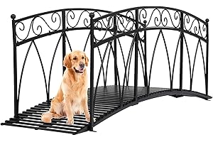 Kinsuite 8FT Metal Garden Bridge - 96”x 28”x 35.6”Decorative Footbridge Iron Bridge with Safety Siderails, Outdoor Decorative Yard Arch Garden Arch for Backyards Fish Pond Stream, Black