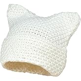 Crochet Hats for Women Cute Cat Ear Knitted Hat Soft Knit Hat Vintage Cuffed Slouchy Beanie for Women