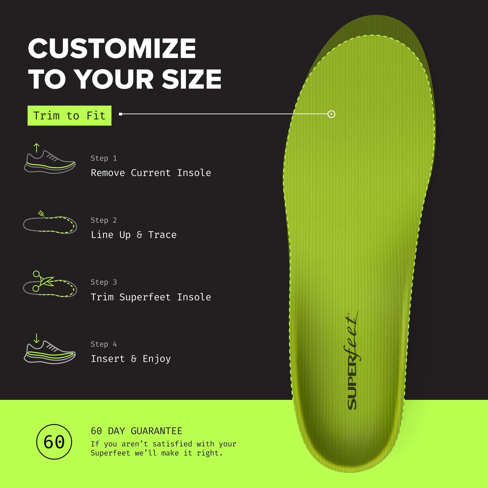 Superfeet All-Purpose Support High Arch Insoles (Green) - Trim-To-Fit Orthotic Shoe Inserts - Professional Grade - Men 9.5-11 / Women 10.5-12