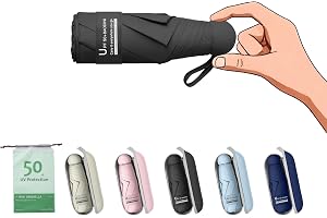 BAODINI Mini Travel Umbrella with UV Sun Protection, Compact Pocket-Size | 8.6 oz Lightweight, Small Portable for Sun & Rain, Fit Purse & Backpack, Travel essentials for Disney & European Trip